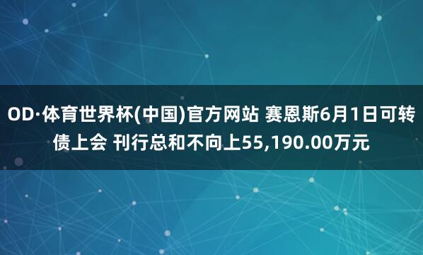 OD·体育世界杯(中国)官方网站 赛恩斯6月1日可转债上会 刊行总和不向上55,190.00万元
