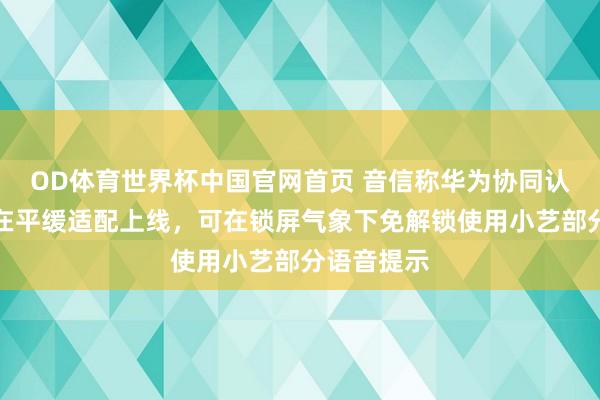 OD体育世界杯中国官网首页 音信称华为协同认证功能正在平缓适配上线，可在锁屏气象下免解锁使用小艺部分语音提示