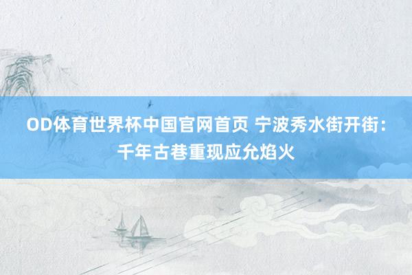OD体育世界杯中国官网首页 宁波秀水街开街：千年古巷重现应允焰火