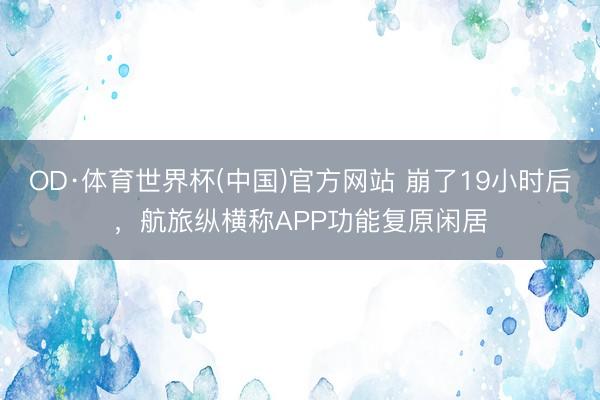 OD·体育世界杯(中国)官方网站 崩了19小时后，航旅纵横称APP功能复原闲居